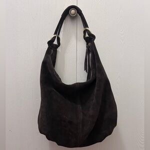 Marlon Made In Italy Dark Brown Suede Hobo Bag- Genuine Leather